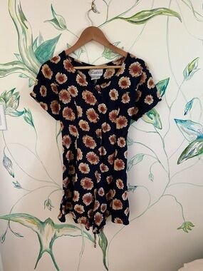 At Last Black Floral Button-Front Women's Romper